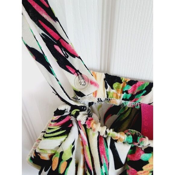 Pure Energy L Dress Short Colorful Gathered Waist Removable Straps Ruffle Vtg - Picture 4 of 8